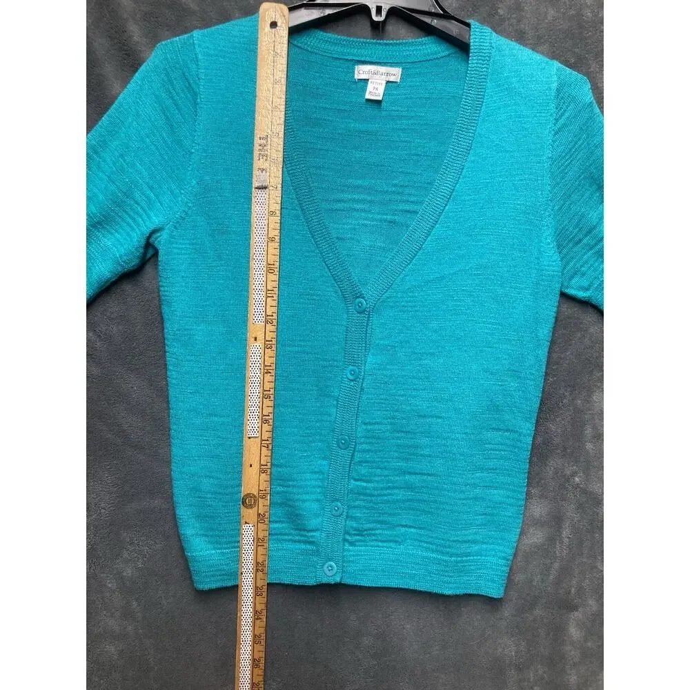 Croft & Barrow Lot of 2 Button Cardigans 3/4 Slv Pink/Teal Petite PS Soft Girl